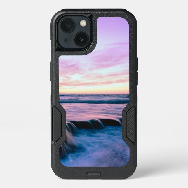 Purple Orange Beach Sunset Tide Pool Waterfalls Otterbox iPhone Case (Back)