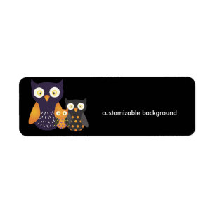 Purple/Orange/Blac Owls, customizable background Label