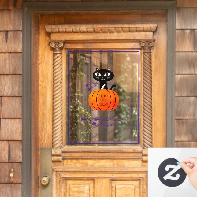 Purple Orange Black Cat Pumpkin Halloween Party Window Cling (Home Door)