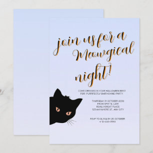 Purple, Orange & Black Modern Cat Halloween Party Invitation