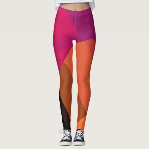 Purple Orange Black Modern Geometric Pattern Leggings