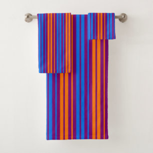 Purple Orange Blue Vertical Stripes Design   Bath Towel Set