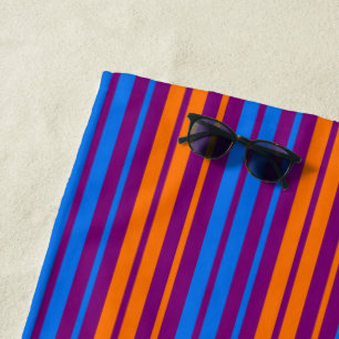 Purple Orange Blue Vertical Stripes Design Beach Towel