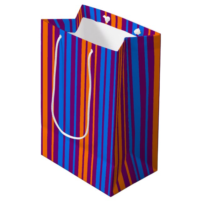Purple Orange Blue Vertical Stripes Design   Medium Gift Bag (Front Angled)