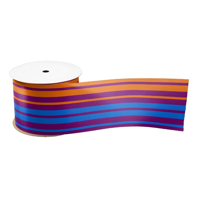 Purple Orange Blue Vertical Stripes Design   Satin Ribbon (Spool)