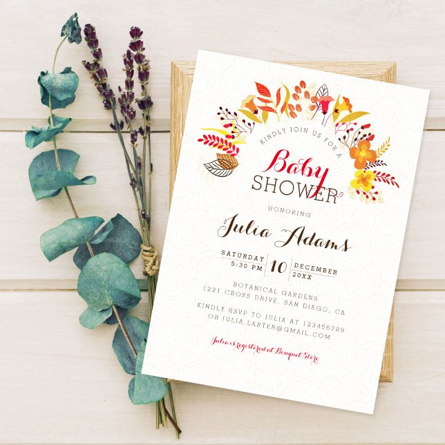 Purple Orange Boho Wildflower Foliage Baby Shower Invitation (Creator Uploaded)