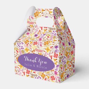 Purple Orange Boho Wildflower Foliage Wedding Favor Boxes