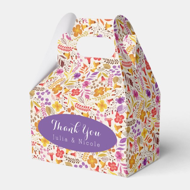 Purple Orange Boho Wildflower Foliage Wedding Favor Boxes (Front Side)