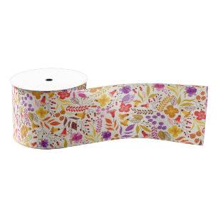 Purple Orange Boho Wildflower Foliage Wedding Grosgrain Ribbon