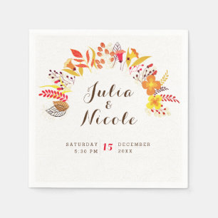 Purple Orange Boho Wildflower Foliage Wedding Napkins