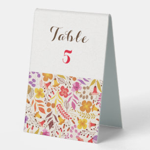 Purple Orange Boho Wildflower Foliage Wedding Table Tent