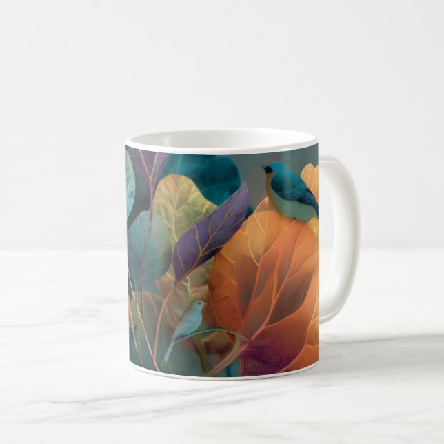 Purple & Orange Botanical Birds Mug (Front Right)