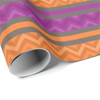 Purple & Orange Chevron Stripes Pattern Wrapping Paper by VintageDesignsShop at Zazzle