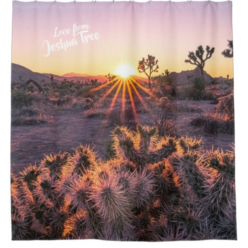 Purple Orange Cholla Cactus Joshua Tree Sunset art Shower Curtain