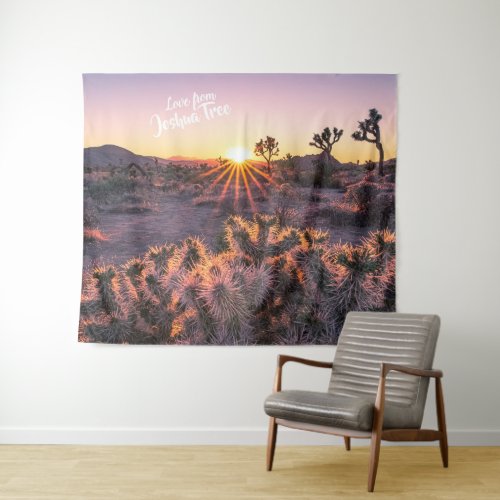 Purple Orange Cholla Cactus Joshua Tree Sunset art Tapestry