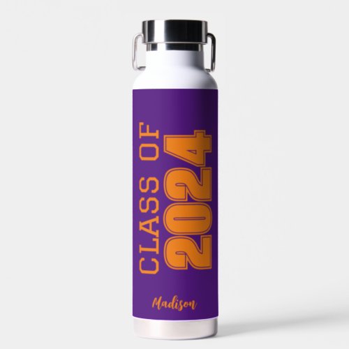 Purple Orange Class of 2024 Custom Graduation Water Bottle