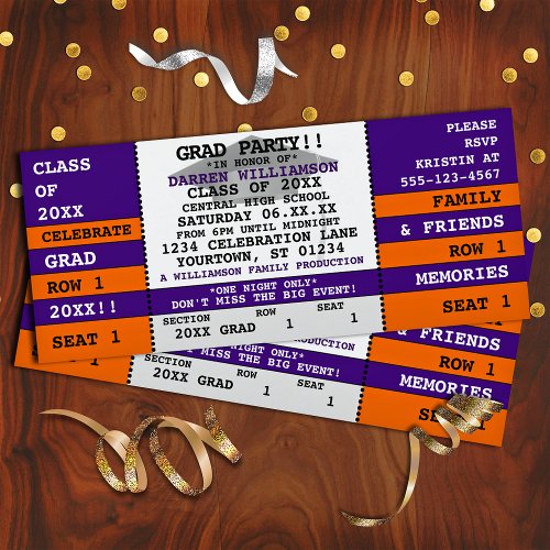 PurpleOrange Concert Ticket Grad Party Invitation