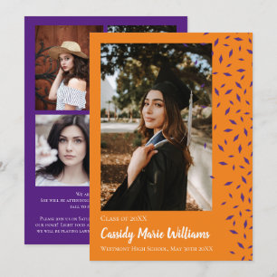 Purple Orange Confetti Graduation Announcement