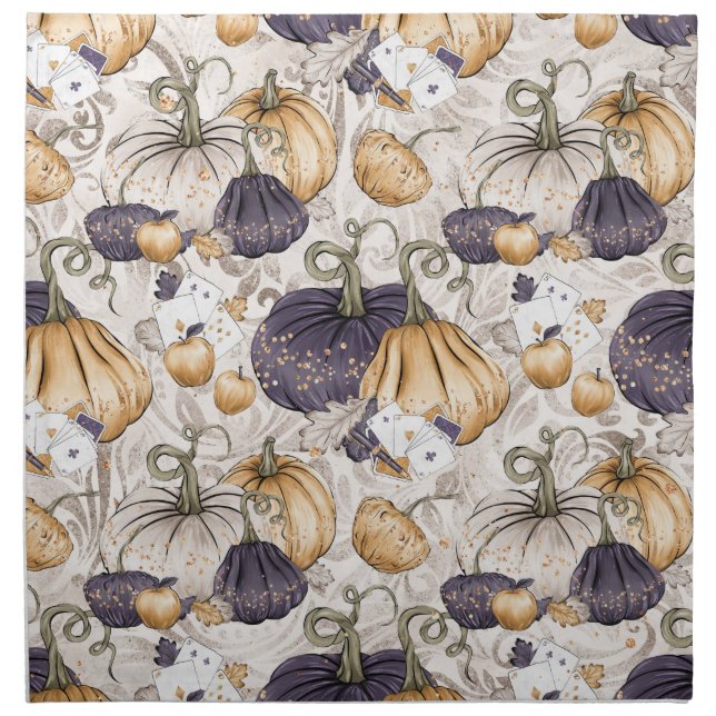 PURPLE ORANGE CREAM FALL PUMPKINS PLAYING CARDS CLOTH NAPKIN (Front)