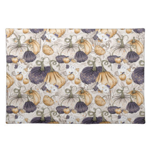 PURPLE ORANGE CREAM FALL PUMPKINS PLAYING CARDS CLOTH PLACEMAT