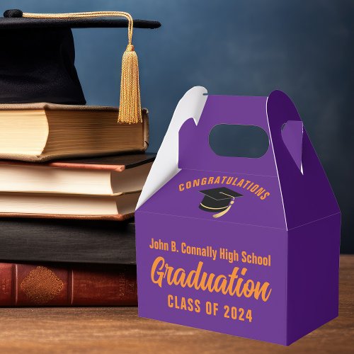 Purple Orange Custom 2024 Graduation Party Favor Boxes