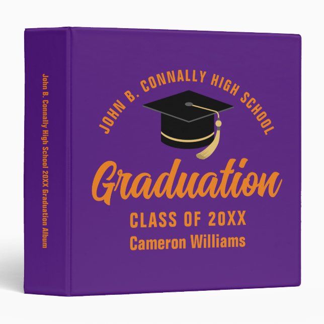 Purple Orange Custom 2024 Graduation Photo Album 3 Ring Binder (Front/Spine)