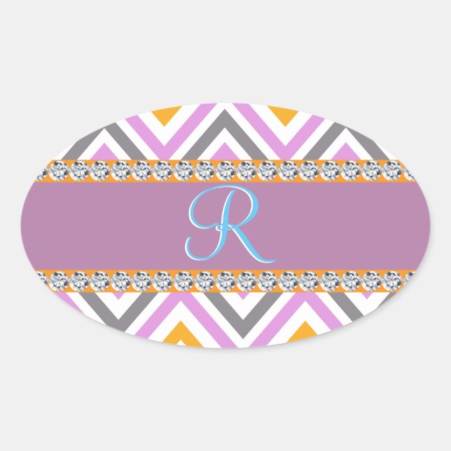 Purple Orange Diamond Chevron Oval Sticker (Front)