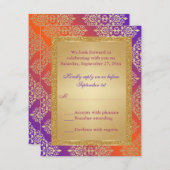 Purple Orange FAUX Gold Glitter, Damask RSVP Card (Front/Back)
