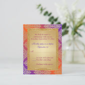 Purple Orange FAUX Gold Glitter, Damask RSVP Card (Standing Front)