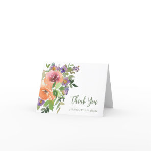 Purple Orange Floral Custom Bridal Shower Folded Thank You Card