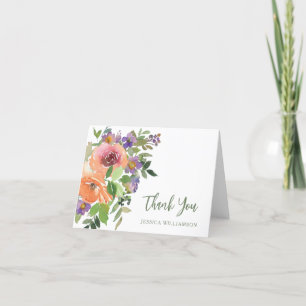 Purple Orange Floral Custom Bridal Shower Folded Thank You Card