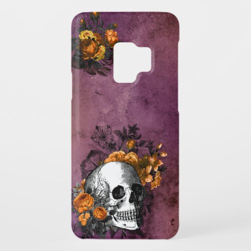 Purple Orange Floral Skull Black Halloween Goth Case_Mate Samsung Galaxy S9 Case