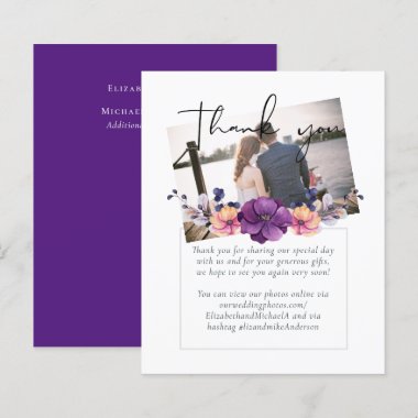 Purple Orange Floral Wedding Thank You