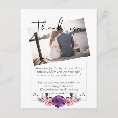 Purple Orange Floral Wedding Thank You Postcard