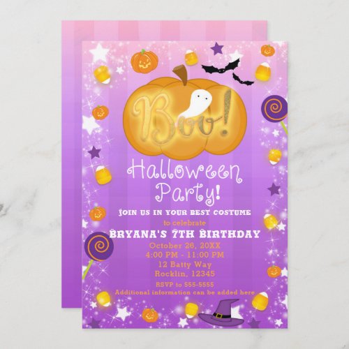 Purple  Orange Fun Whimsical Halloween Party Invitation