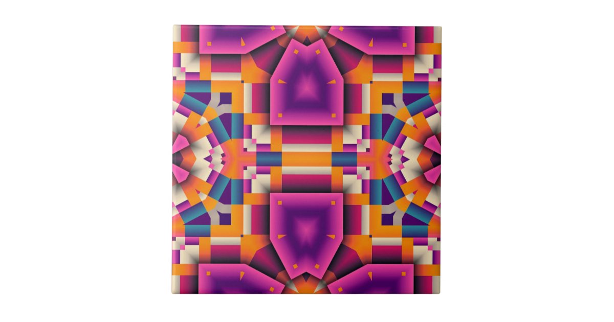 Cool Kaleidoscope Mosaic Ceramic Tile, Purple Ceramic Tile