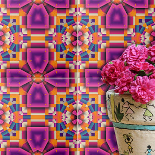 Purple Orange Funky Cool Kaleidoscope Mosaic Ceramic Tile