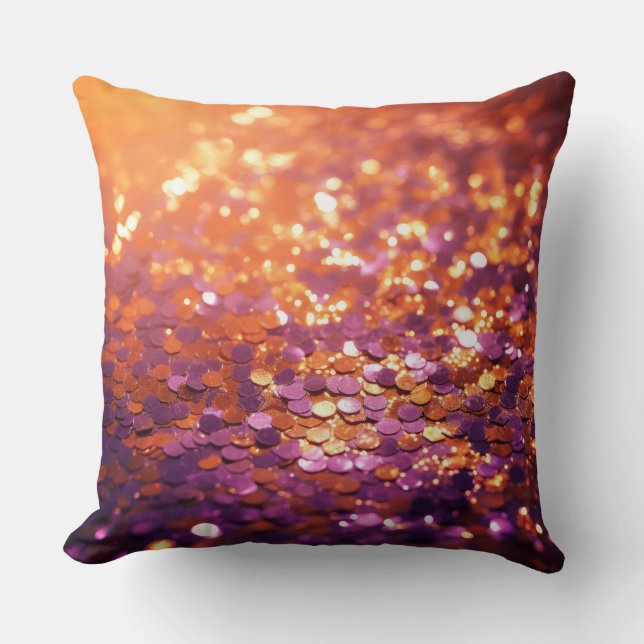 Purple Orange Glitter Background-77996 Throw Pillow (Front)