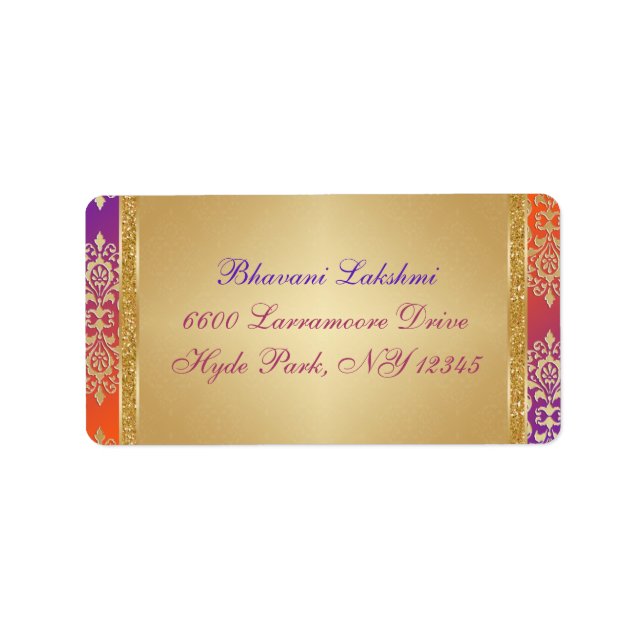 Purple Orange Gold Damask Return Address Label 2 (Front)