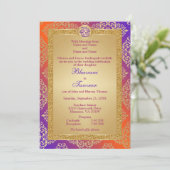 Purple, Orange, Gold FAUX Glitter Ganesha Invitation (Standing Front)