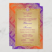 Purple, Orange, Gold FAUX Glitter Ganesha Invitation (Front/Back)
