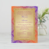Purple, Orange, Gold FAUX Glitter Wedding Invite (Standing Front)