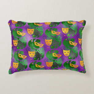 PURPLE ORANGE GOLD MARDI GRAS MASKS LEAVES ACCENT PILLOW