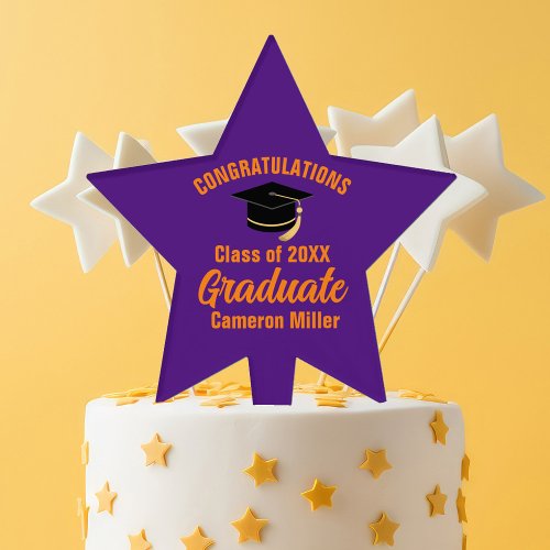 Purple Orange Graduate 2024 Graduation Party Star Cake Topper