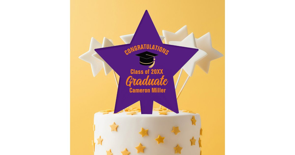 Star Topper Graduation Purple Orange Graduate 2024 Graduation Party Star Cake Topper | Zazzle