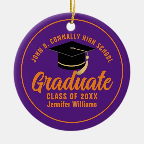 Purple Orange Graduate Custom 2024 Graduation Ceramic Ornament