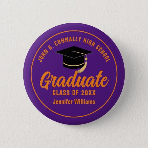 Purple Orange Graduate Custom Graduation Name Tag Button