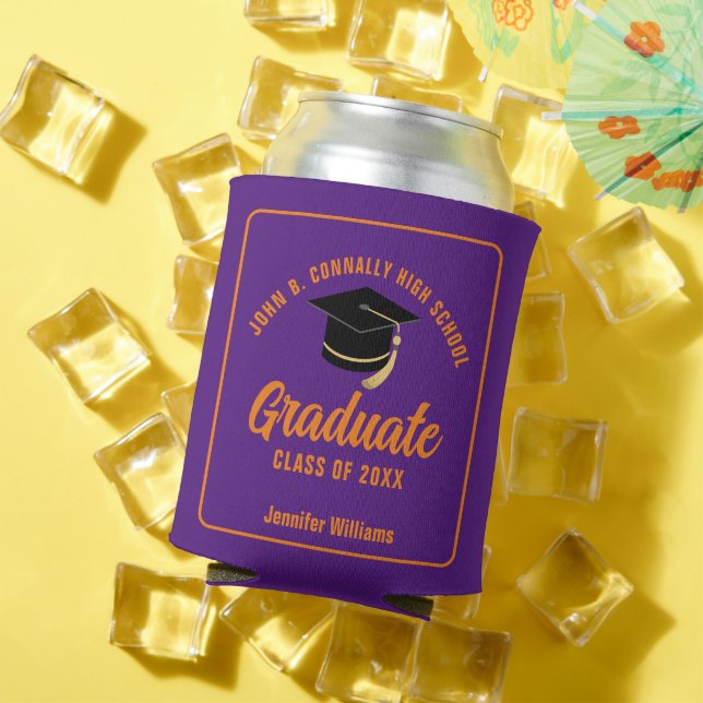 Purple Orange Graduate Custom Graduation Party Can Cooler (In Situ Summer)