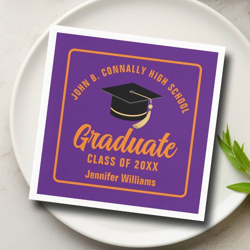 Purple Orange Graduate Custom Graduation Party Napkins