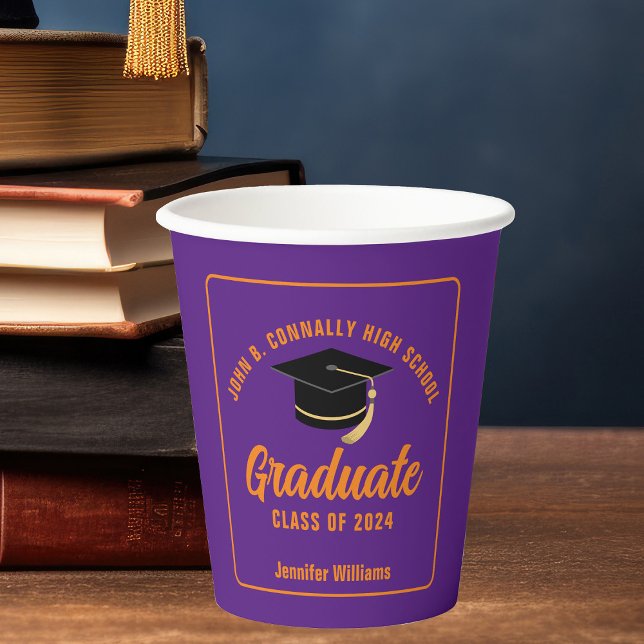 Purple Orange Graduate Custom Graduation Party Paper Cups (Creator Uploaded)
